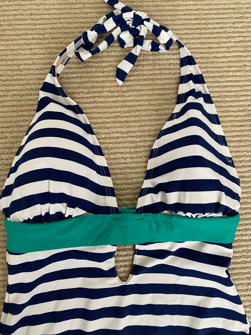 NWT Tart One-Piece Swimsuit Navy & White Stripe w/ Teal Band Nautical Coastal XS - Picture 2 of 5